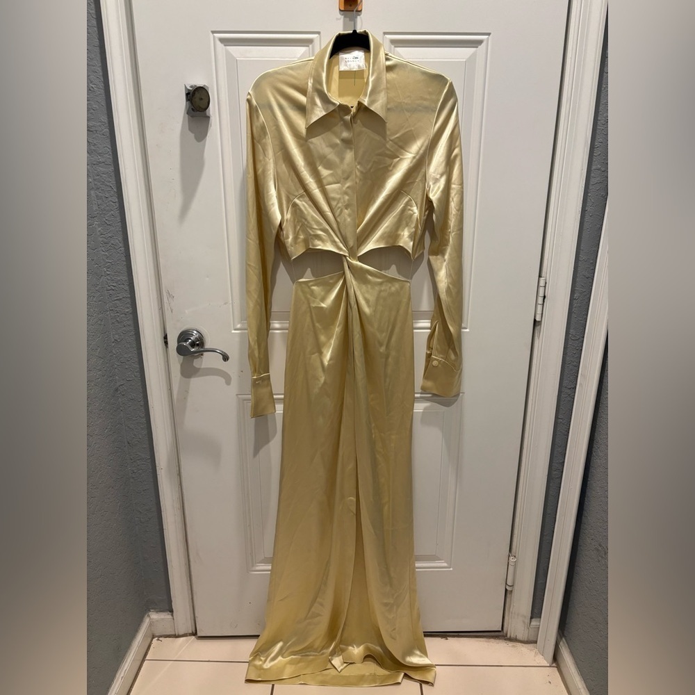 Galvan Twisted Cutout Liquid Satin Maxi Shirtdress - Picture 2 of 6